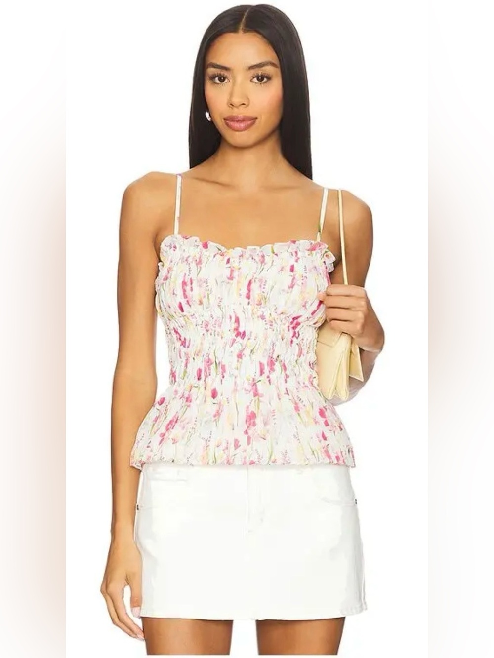 Favorite Daughter Best Dressed Guest Floral Print Smocked Top XS Summer Bouquet
